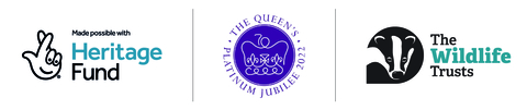 Logos of funders who are the National Lottery Heritage Fund, The Queen's Platinum Jubilee and The Wildlife Trusts