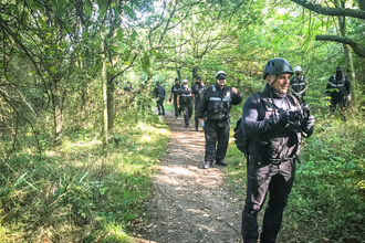 HS2 security pictured at Calvert Jubilee nature reserve in 2020