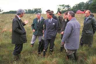 1992 Prince Charles, David Attenborough visit grassland at Devong Wildlife Trust