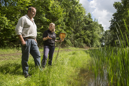 Stephen Honeywood pond sampling with Wildlife Trusts farm advisor