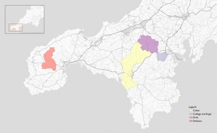 A map of the areas in Cornwall where upstream thinking will take place