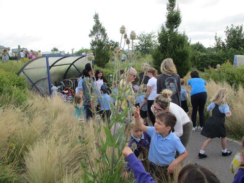Children in a meadow with their parents