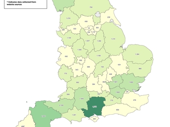 Map of England showing density of Local Wildlife Trust sites using a key
