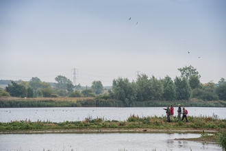 Group exploring a wetland, birdwatching, The Wildlife Trusts