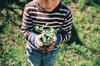 Boy with plant