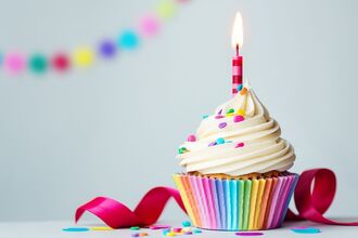 A birthday cupcake with a candle