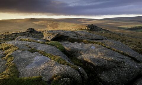 A view at the top of Dartmoor National Park in Devon on an early morning