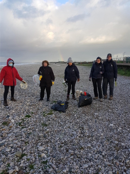 5 people doing a beach clean