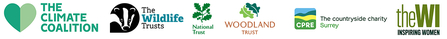 Logos of The Climate Coalition, The Wildlife Trusts, National Trust, Woodland Trust, CPRE Surrey and the WI