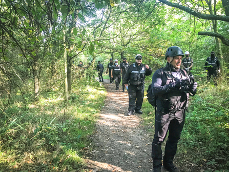 HS2 security pictured at Calvert Jubilee nature reserve in 2020