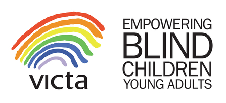 VICTA logo - A rainbow with the text VICTA - Empowering Blind Children + Young Adults