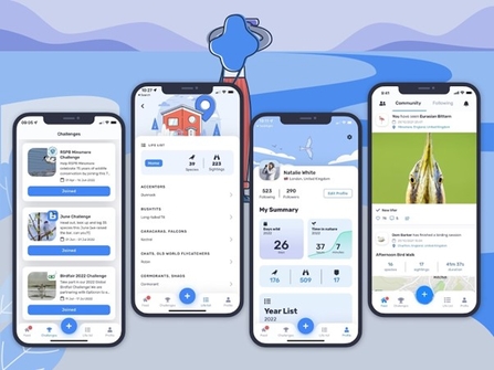 Screenshots from the Birda app