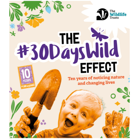 30 Days Wild poster, featuring smiling child holding a trowel. 