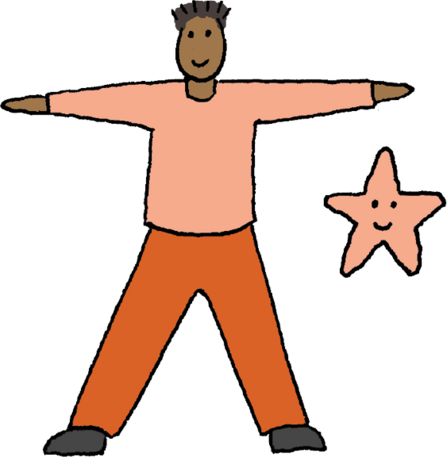 An illustration of a person and a starfish. The person is stood in a starfish pose