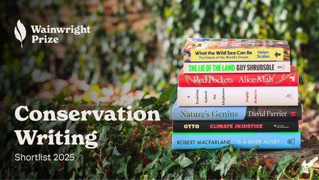 A pile of books shortlisted for the Wainwright Prize for Conservation Writing 2025. In order from top to bottom they are: What the Wild Sea Can Be by Helen Scales, The Lie of the Land by Guy Shrubsole, Red Pockets by Alice Mah, A Training School for Elephants by Sophy Roberts, Nature's Genius by David Farrier, Climate Injustice by Friederike Otto and Is a River Alive? by Robert Macfarlane
