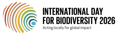 International Day for Biodiversity 2026 logo. It reads Acting locally for global impact