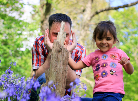 Mother and daughter in bluebells