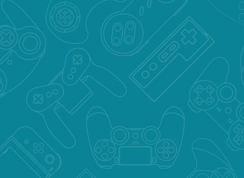 Outlines of gaming controllers on a teal background