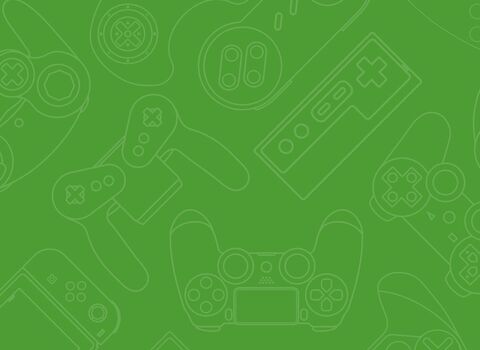 Outlines of gaming controllers on a green background