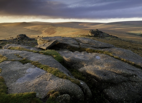 A view at the top of Dartmoor National Park in Devon on an early morning